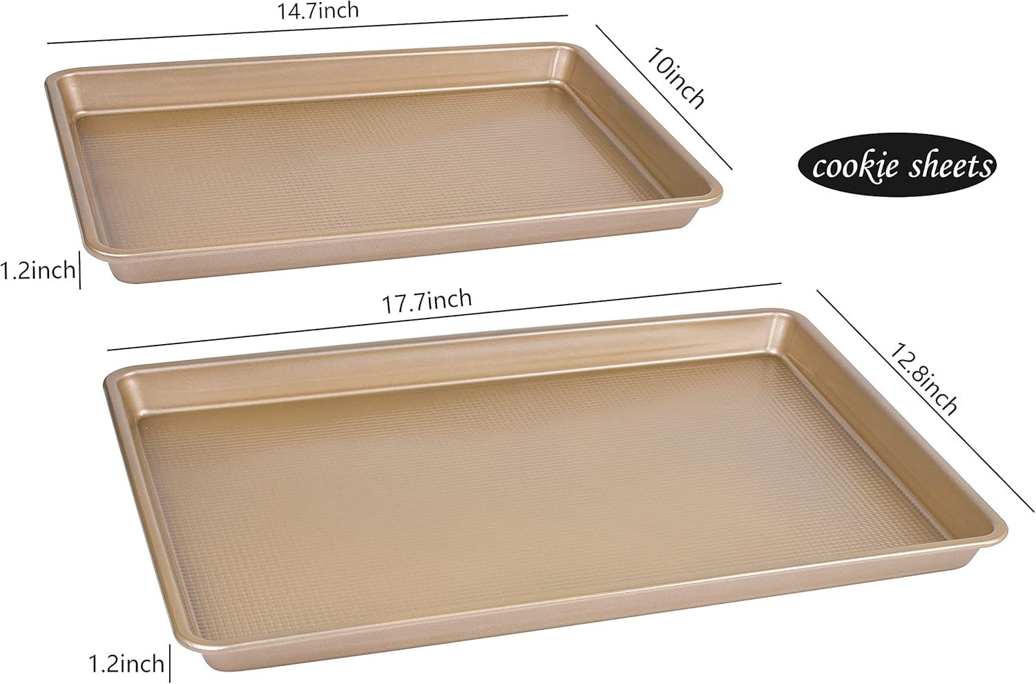 Kitcom Nonstick Bakeware Sets Textured 6-Piece with Cookie Sheet Set, Roasting Pan, Round Cake Pan, Loaf Pan, Heavy Duty Carbon Steel Premium Baking Pans, Champagne Gold - Image 5