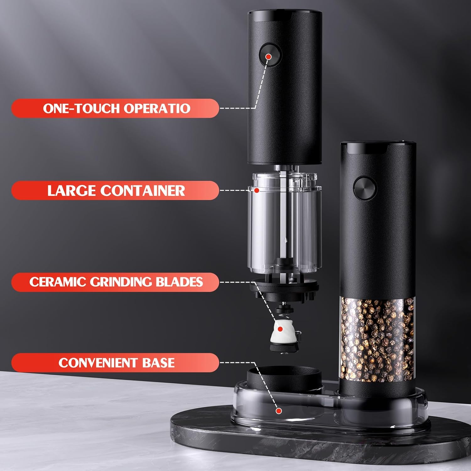 Electric Salt and Pepper Grinder Set Automatic Battery Pepper Mill Shakers - Image 4