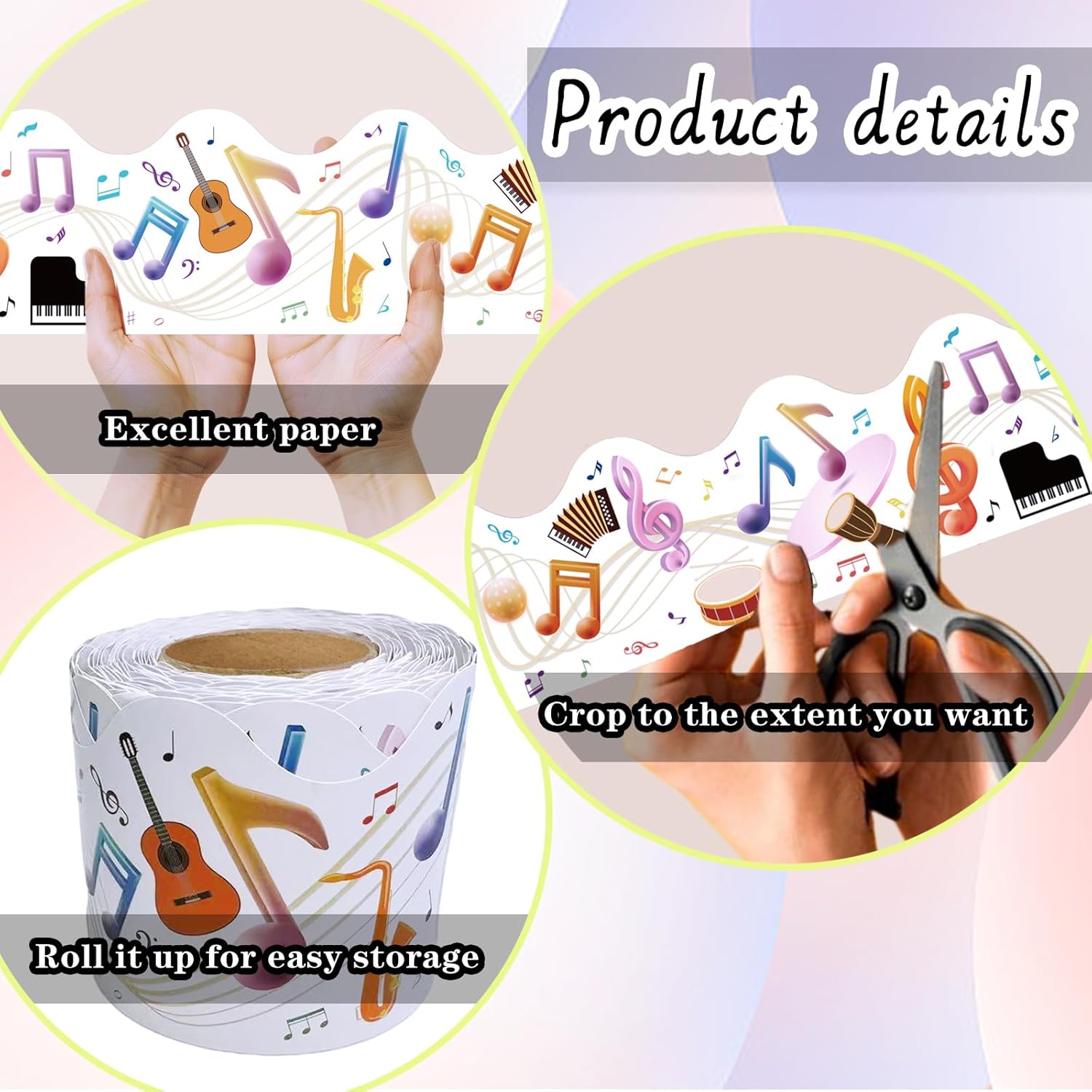 69 Feet Musical Instrument Billboard Borders Color Notes and Instrument Trimming Stickers Self Adhesive Music Theme Billboard Home School Classroom Blackboard Decorations - Image 6