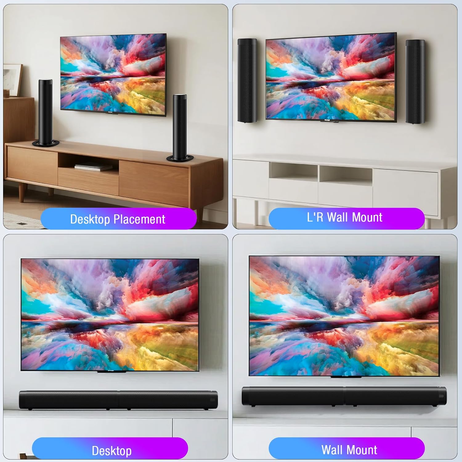 Sound Bar,100W Sound Bar for Smart TV with 3 RGB Lights Modes, Bluetooth 5.3, ARC/Opt/AUX Connect, Detachable 2-in-1 Speaker, 3 Equalizer Modes, Bass Surround Soundbar for TV/PC/Gaming/Projectors - Image 6