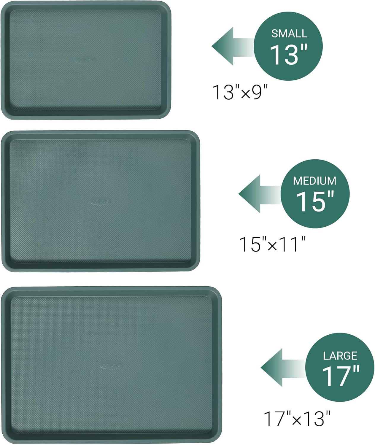 CAROTE 3-Piece Baking Pan Set - Bakeware Set, Baking Sheet Set Including 13 Inch 15 Inch 17 Inch Sheet Pan, Cookie Sheet for Baking, Deep Olive Green - Image 2