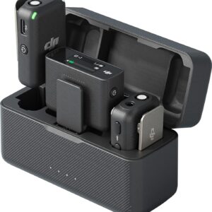 DJI Mic (2 TX + 1 RX + Charging Case), Wireless Lavalier Microphone, 250m (820 ft.) Range, 15-Hour Battery, Noise Cancellation Wireless Microphone for PC, iPhone, Record Interview, YouTube, Black