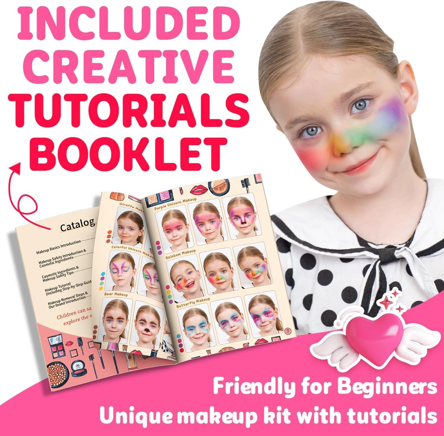 Hollyhi 59 Pcs Kids Makeup Kit for Girl, Washable Play Makeup Toys Set for Dress Up, Pretend Beauty Vanity Set with Cosmetic Case Birthday Toys for Girls 3 4 5 6 7 8 9 10 11 12 Year Old Kids Toddlers - Image 5