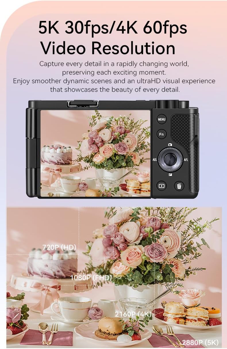 ORDRO G930 Digital Camera for Content Creators Vlogging Camera 5K 16-80 mm Wide Angle Cameras for Photography, Vlogging and YouTube with Flip Screen, Auto-Focus, Filters with Mic, Stand - Image 2