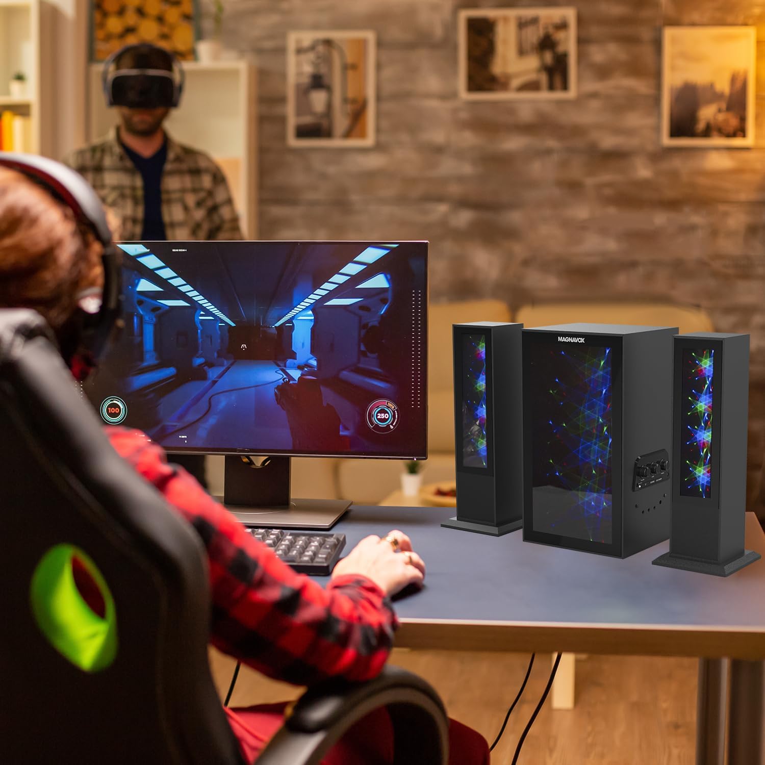 Magnavox MHT990 2.1 Home Entertainment System with Bluetooth Wireless Technology and Color Changing Lights in Black | AUX Port | Subwoofer with 2 Speakers | Pulsing Lights | - Image 5