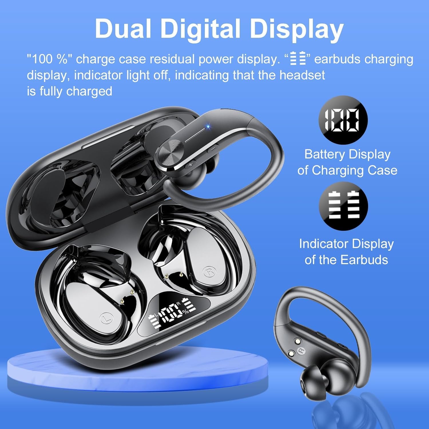 Ear buds Wireless Bluetooth Earbuds 2025 NEW Bluetooth 5.3 Sport Headphones 68Hrs Playtime with LED Display Powerful Bass Over Ear Earphones with Earhooks IP7 Waterproof USB C for Gym/Running - Image 6