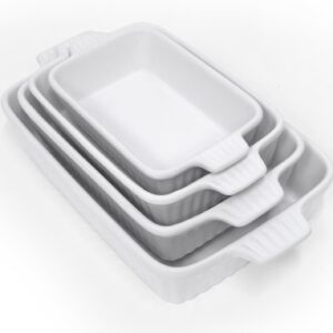 Emeril Lagasse Casserole Dishes for Oven, 4pc Ceramic Bakeware Set, Rectangular Deep Lasagna Pans with Handles, White