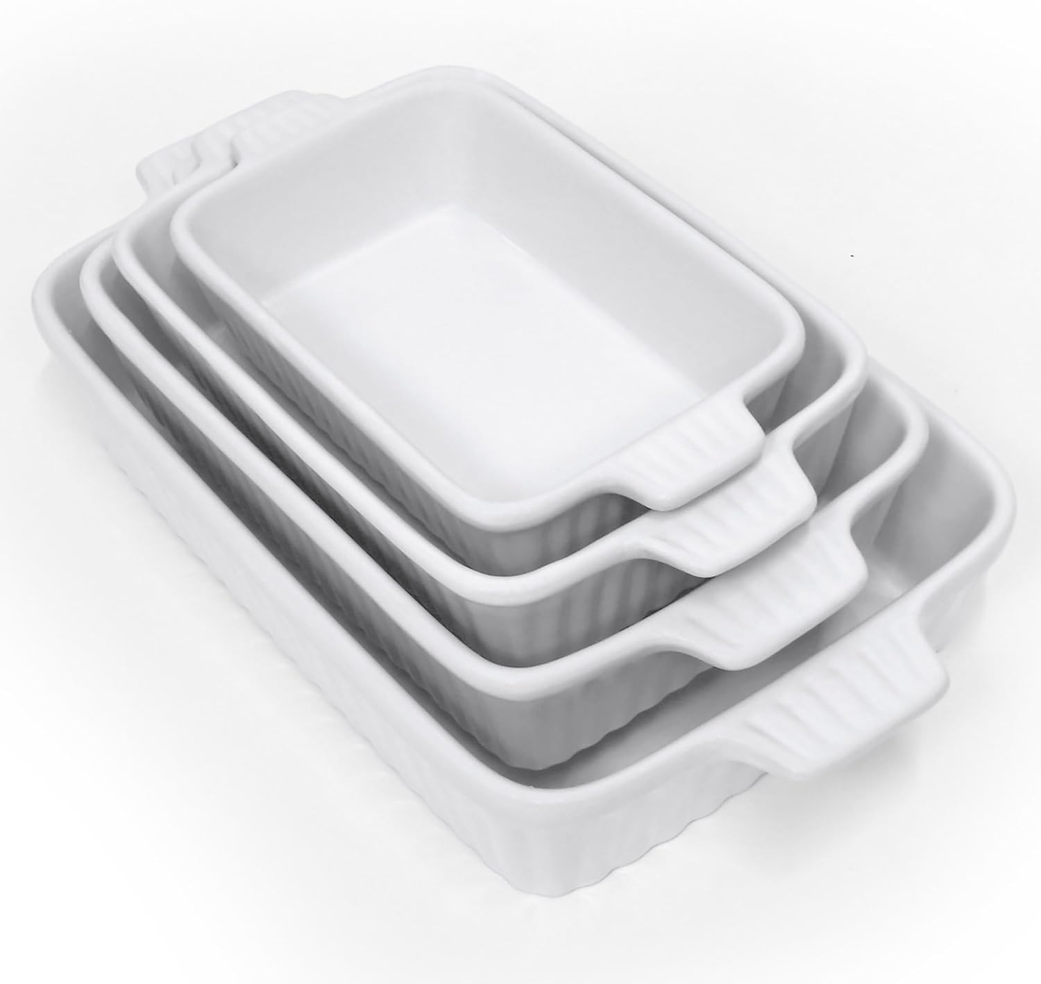 Emeril Lagasse Casserole Dishes for Oven, 4pc Ceramic Bakeware Set, Rectangular Deep Lasagna Pans with Handles, White