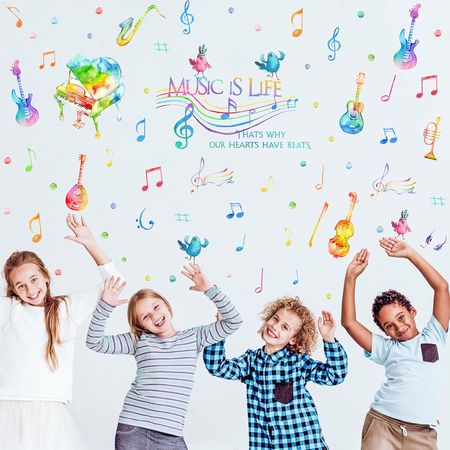Yovkky Watercolor Music is Life Wall Decal Sticker, Peel Stick Musical Instrument Note Polka Dot Nursery Classroom Decor, Home Studio Piano Guitar Violin Saxophone Decoration Kid Bedroom Playroom Art - Image 6