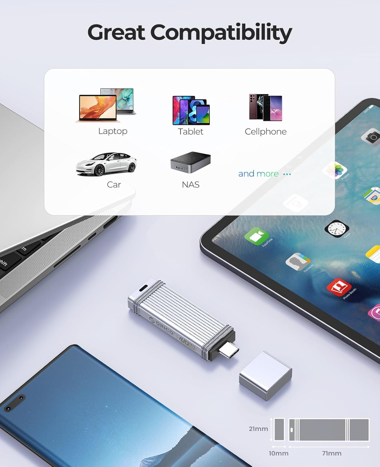 ORICO 1TB Portable SSD Up to 520MB/s, USB3.2 Gen2 External Solid State Drive, Metal High-Speed External SSD, Reliable Storage for iPhone 16 Series, Tablets, Laptops - Image 5