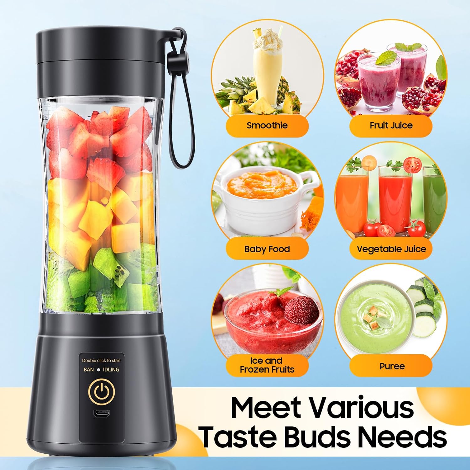 Cordless Personal Size Portable Blender - Blender Make Smoothies & Shakes, 12 Oz BAP Free Traveling Cup, Quickly Squeezed in Office/Picnic/Sprots - Image 2