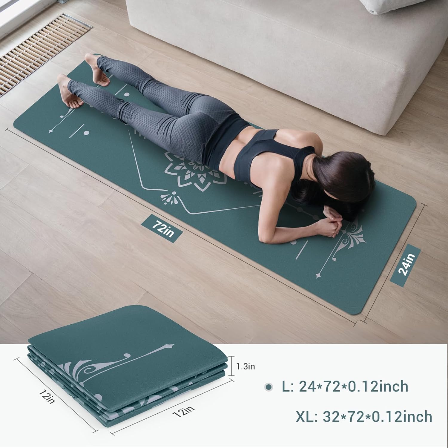 Avoalre Yoga Mat Foldable - Textured Non Slip Exercise Mat -Travel Lightweight Hot Yoga Mat with Carry Bag for Pilates & Home Workouts (72"L x 24"W x 3mm Thick), Green - Image 9