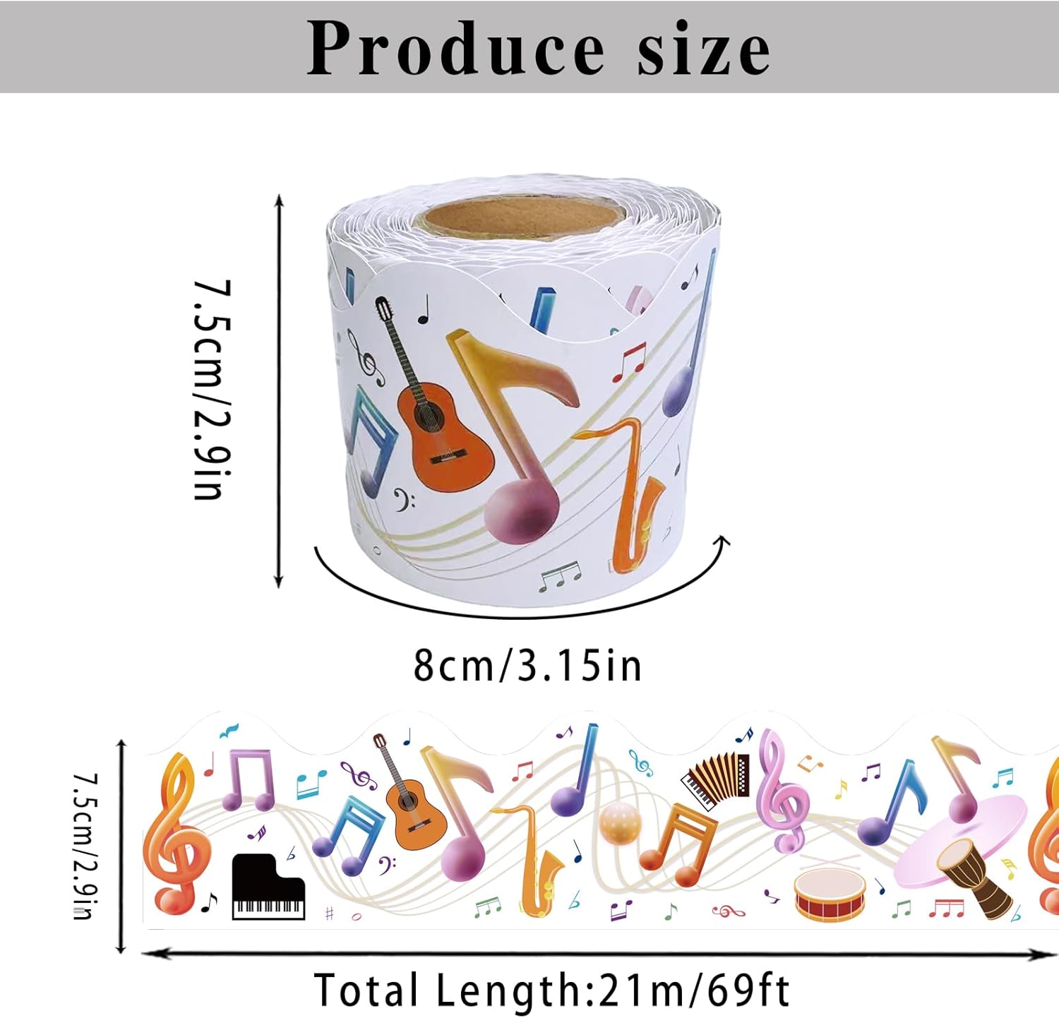 69 Feet Musical Instrument Billboard Borders Color Notes and Instrument Trimming Stickers Self Adhesive Music Theme Billboard Home School Classroom Blackboard Decorations - Image 2
