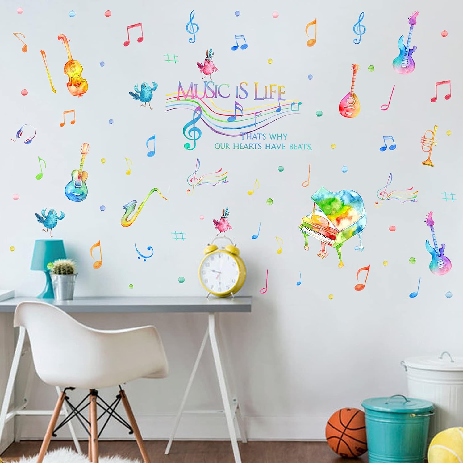 Yovkky Watercolor Music is Life Wall Decal Sticker, Peel Stick Musical Instrument Note Polka Dot Nursery Classroom Decor, Home Studio Piano Guitar Violin Saxophone Decoration Kid Bedroom Playroom Art - Image 5