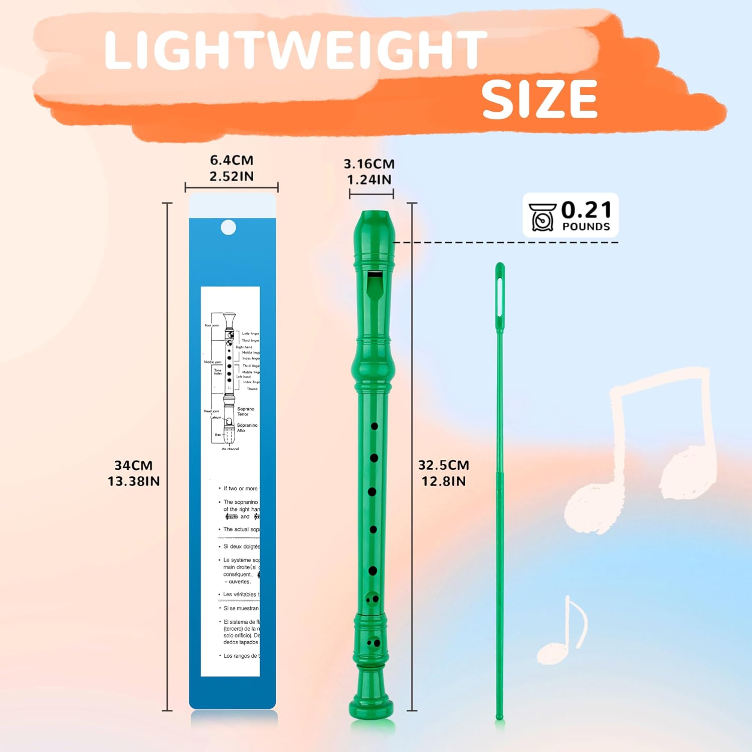 8-Hole Soprano Descant Recorder Baroque Style Kids Music Flute with Cleaning Rod & Case Bag for School Student Home Entertainment - Green - Image 2