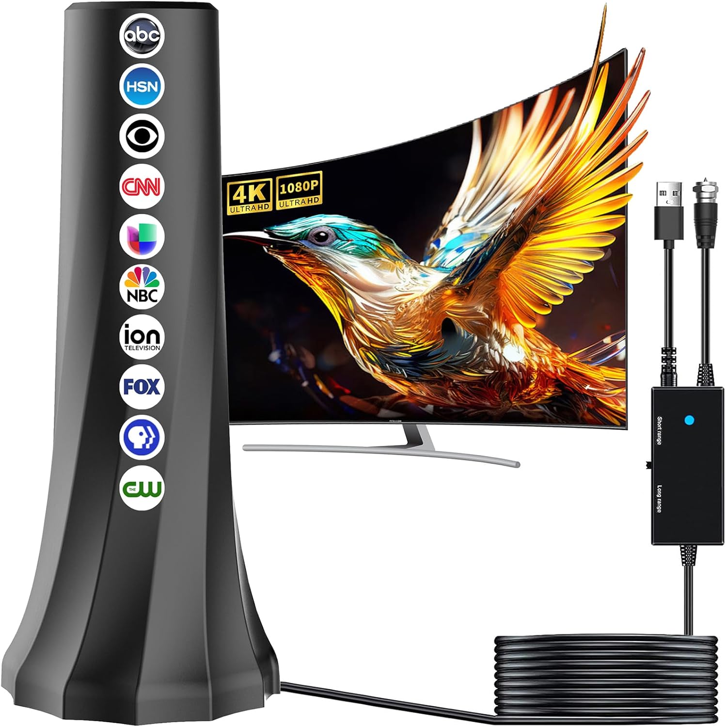 2025 TV Antenna,Antenna for Smart TV with Amplifier Signal Booster,HDTV Antenna for Local Channels 1500+ Miles Range,Digital Antenna Indoor Supports 4K 8K 1080p All TVs-Portable Antena 25FT Coax Cable