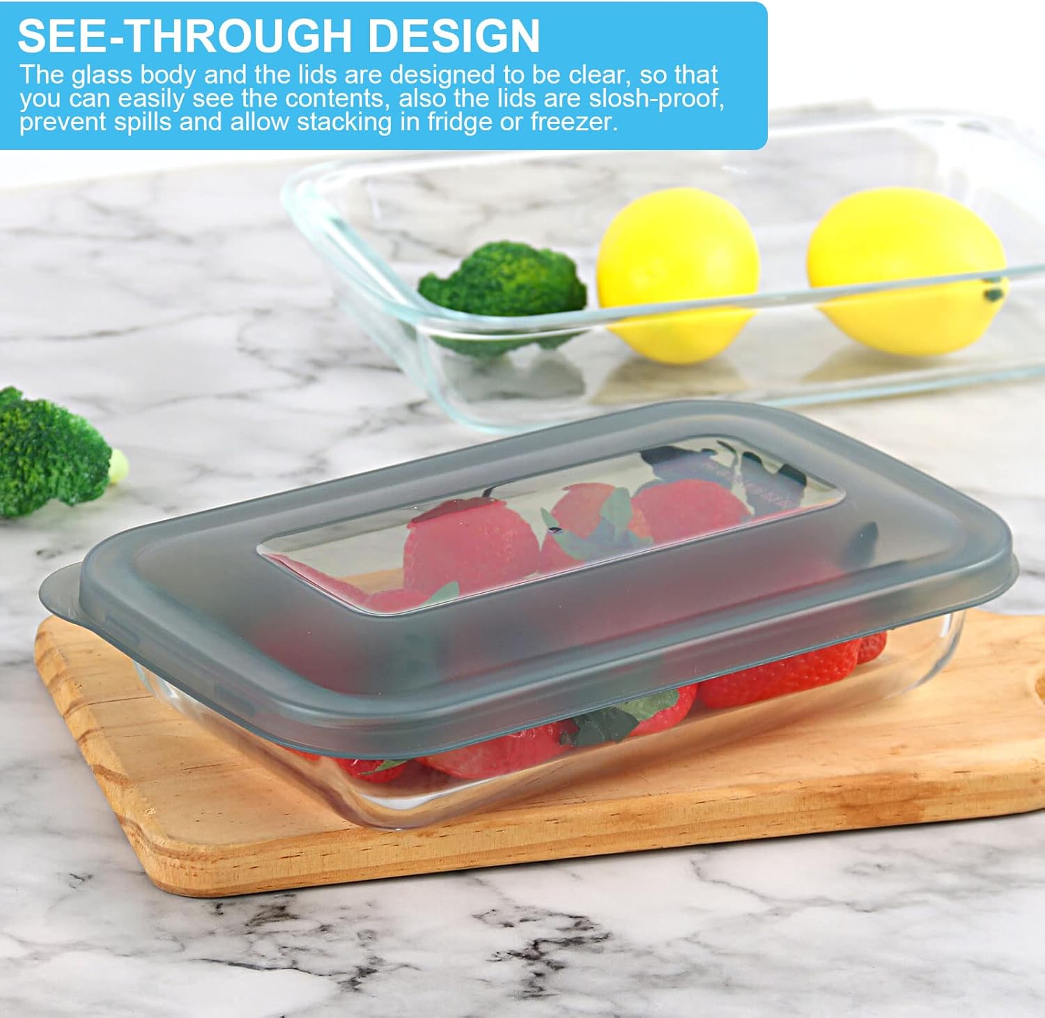 KOMUEE 8 Pieces Glass Baking Dish with Lids Rectangular Glass Baking Pan Bakeware Set with Lids, Baking Pans for Lasagna, Leftovers, Cooking, Kitchen, Fridge-to-Oven, Gray - Image 5