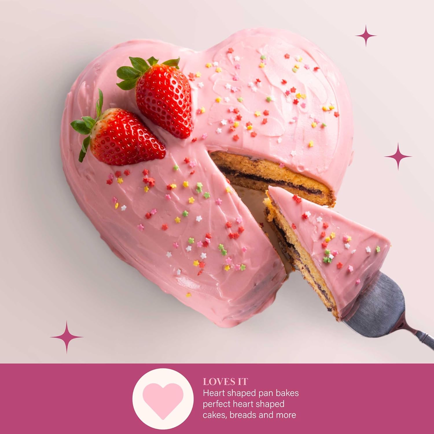 Paris Hilton Heart Shaped Nonstick Bakeware Set, Easy Release Carbon Steel, Includes two 9.5-Inch Pans and four Mini 3.5-Inch Pans, Dishwasher Safe, Made without PFAS or PFOA, 6-Piece Set, Pink - Image 5