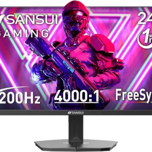 SANSUI 24 Inch Gaming Monitor 200Hz 1Ms FreeSync HDR 110% sRGB FHD 1080P Computer Monitor HDMI DP Ports Eye Care Frameless VESA Mount Cable Management (ES-G24F4L, HDMI Cable Included)