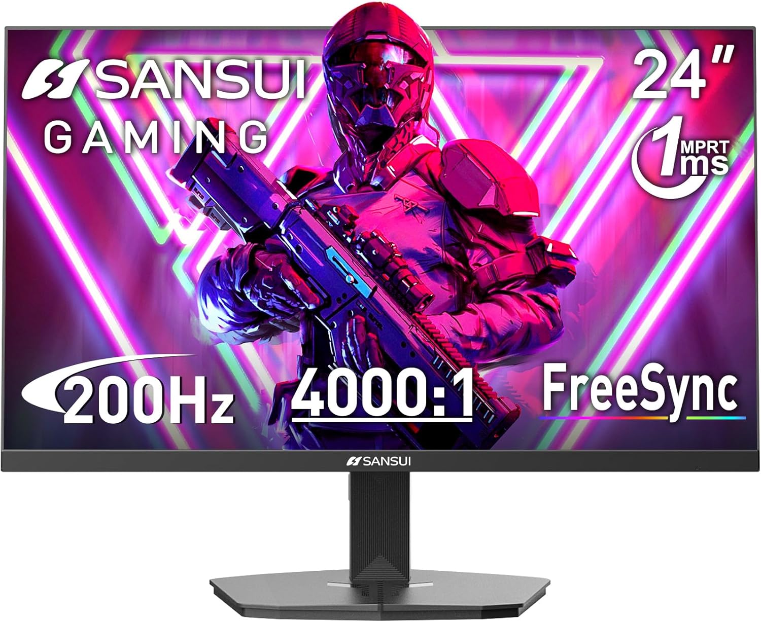 SANSUI 24 Inch Gaming Monitor 200Hz 1Ms FreeSync HDR 110% sRGB FHD 1080P Computer Monitor HDMI DP Ports Eye Care Frameless VESA Mount Cable Management (ES-G24F4L, HDMI Cable Included)