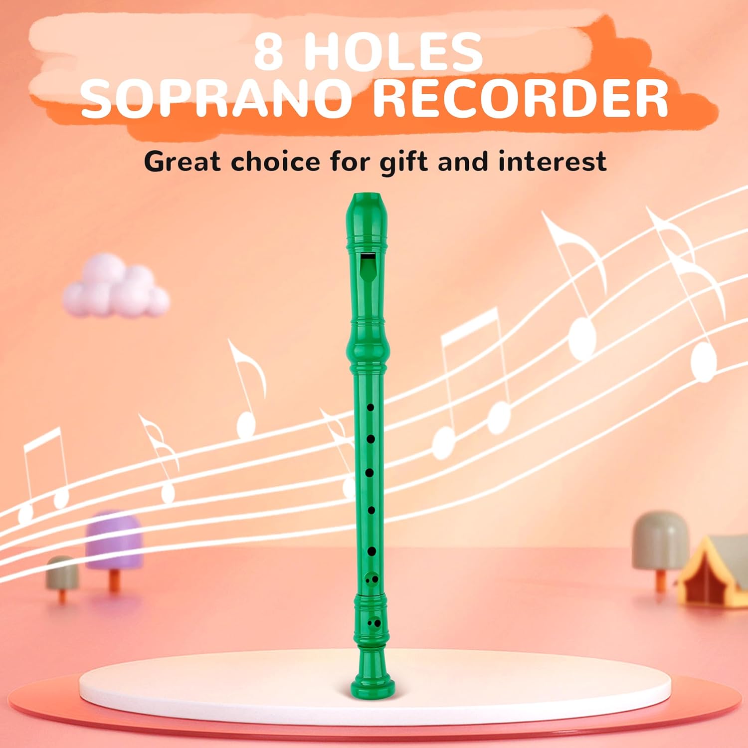 8-Hole Soprano Descant Recorder Baroque Style Kids Music Flute with Cleaning Rod & Case Bag for School Student Home Entertainment - Green - Image 6