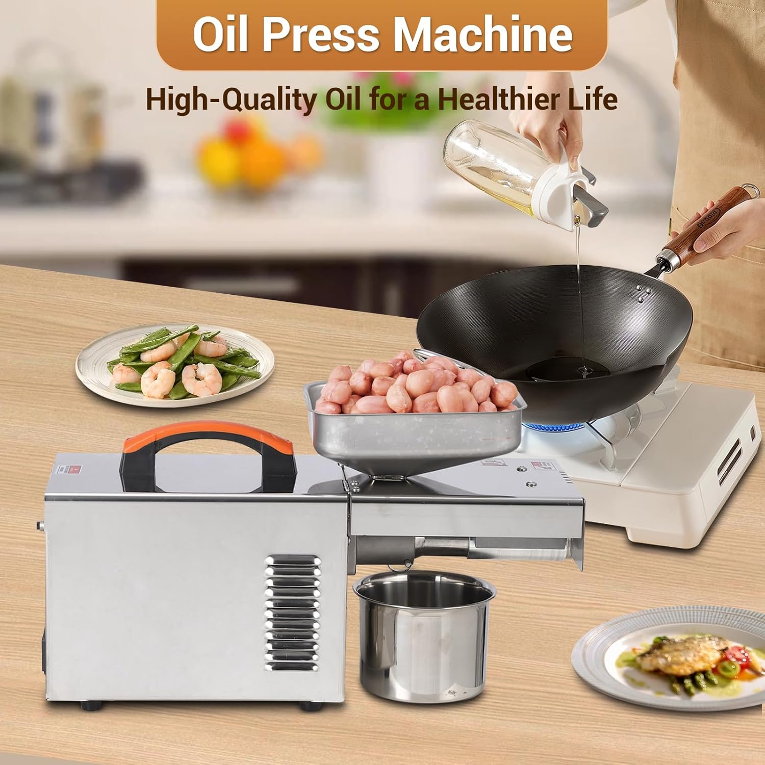 Oil Press Machine, Cold & Hot Press Oil Extractor Machine, Food Grade Stainless Steel Automatic Nuts Seed Oil Maker Machine for Commercial Home Kitchen Use - Image 6