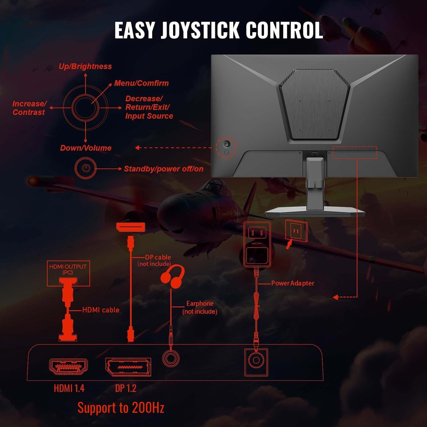 SANSUI 24 Inch Gaming Monitor 200Hz 1Ms FreeSync HDR 110% sRGB FHD 1080P Computer Monitor HDMI DP Ports Eye Care Frameless VESA Mount Cable Management (ES-G24F4L, HDMI Cable Included) - Image 7