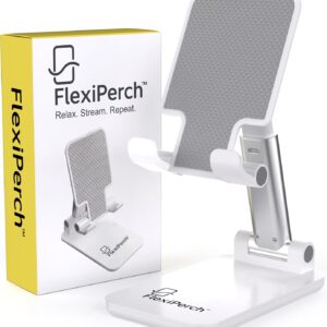 FlexiPerch™ Cell Phone Stand Angle Height Adjustable Phone Holder for Desk, Foldable Phone Stand, Compatible with iPhone, Samsung, iPad, Tablet