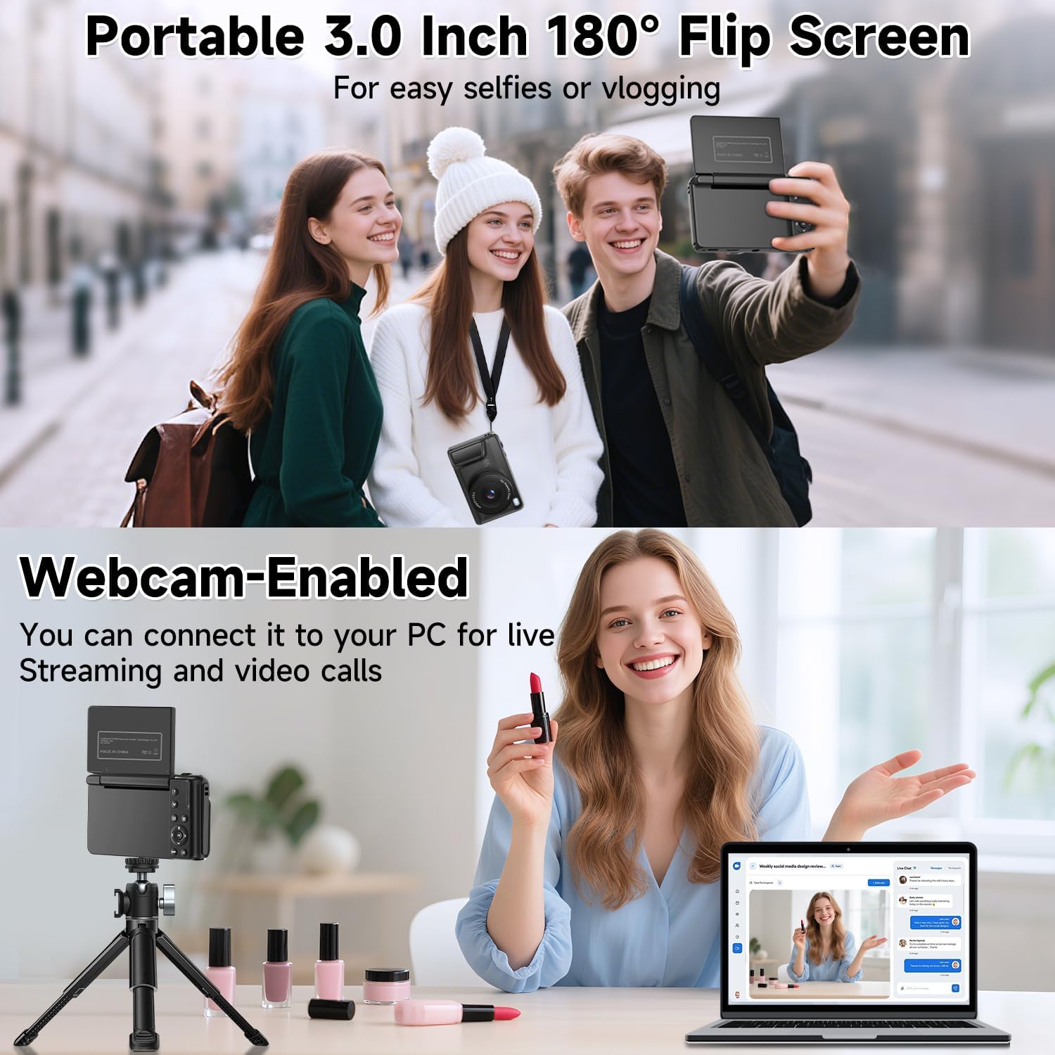 4K Digital Camera for Photography, Autofocus 64MP Vlogging Camera for YouTube with 3" 180° Flip Screen, 16X Zoom Compact Travel Point and Shoot Camera with Flash for Beginners, 64GB Card, Black - Image 4