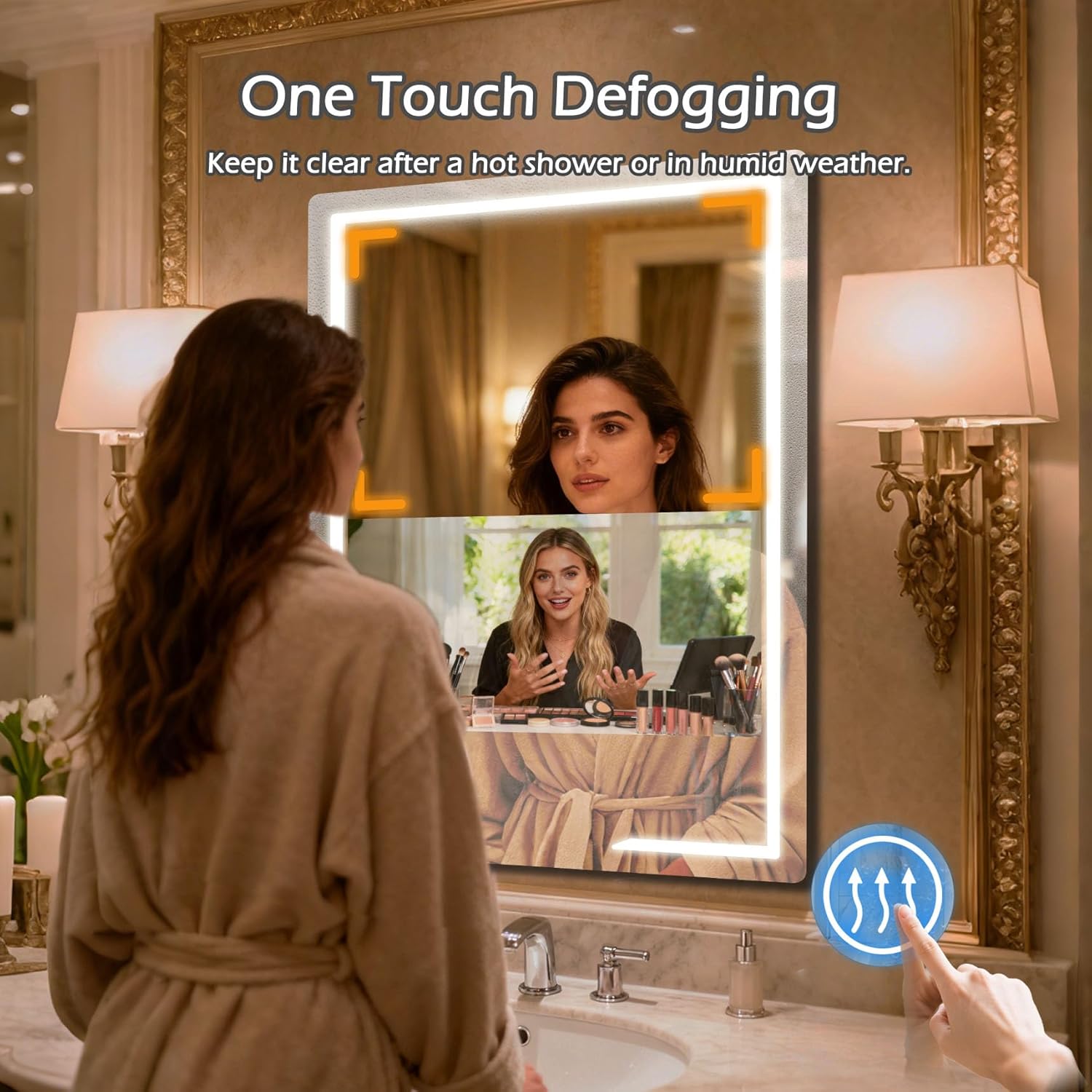 24x32'' Bathroom Vanity Mirror with 21.5'' Touch-Screen Smart TV, Streaming APP, Waterproof Defogging TV Mirror with 3 Color LED Light WiFi Bluetooth HDMI for Bathroom Hotel Hair Salon (2025) - Image 5