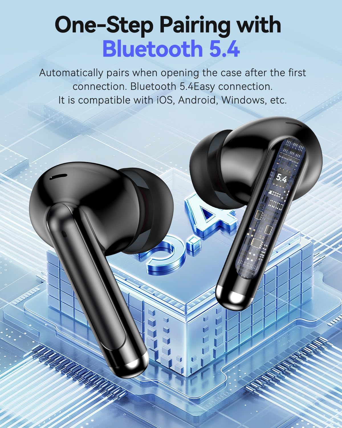 Bluetooth Headphones True Wireless Earbuds 50H Playback LED Power Display Earphones with Charging Case IPX7 Waterproof in-Ear Ear Buds with Mic for Smart Phone Computer Sports, Black - Image 7