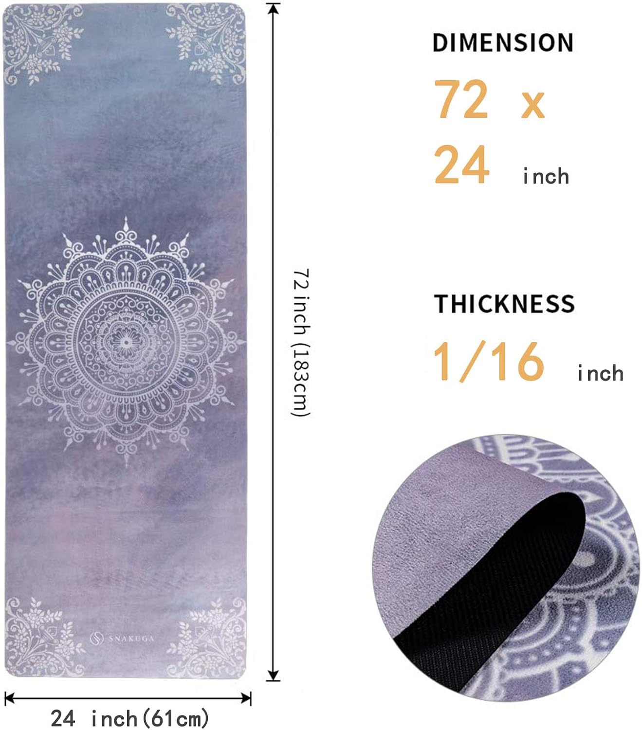 Travel Yoga Mat, Non Slip Exercise Suede Mat with Carry Bag, All-Purpose Fitness Mat with High Density Anti-Tear Surface for Women, Ideal for Pilates Workout (72'' x 24'' x 1.5mm Thick) - Image 2