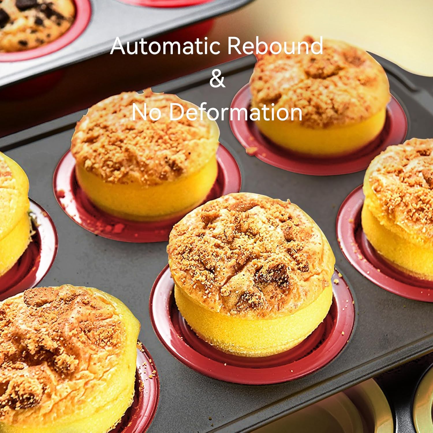 8 Piece Red Silicone Bakeware Sets, Nonstick Baking Pans, Silicone Baking Sheet Set with Press to Release Design, Oven Mitts, Spatula & Brush Flexible, Stackable, BPA Free, Dishwasher & Oven Safe - Image 5