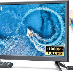 22 Inch TV with DVD Player Built-in, Small Flat Screen with HDMI/USB/AV Inputs Full HD 1080P, 12 Volt TV DVD Combo for RV, Kitchen, Home, Upgraded Antenna