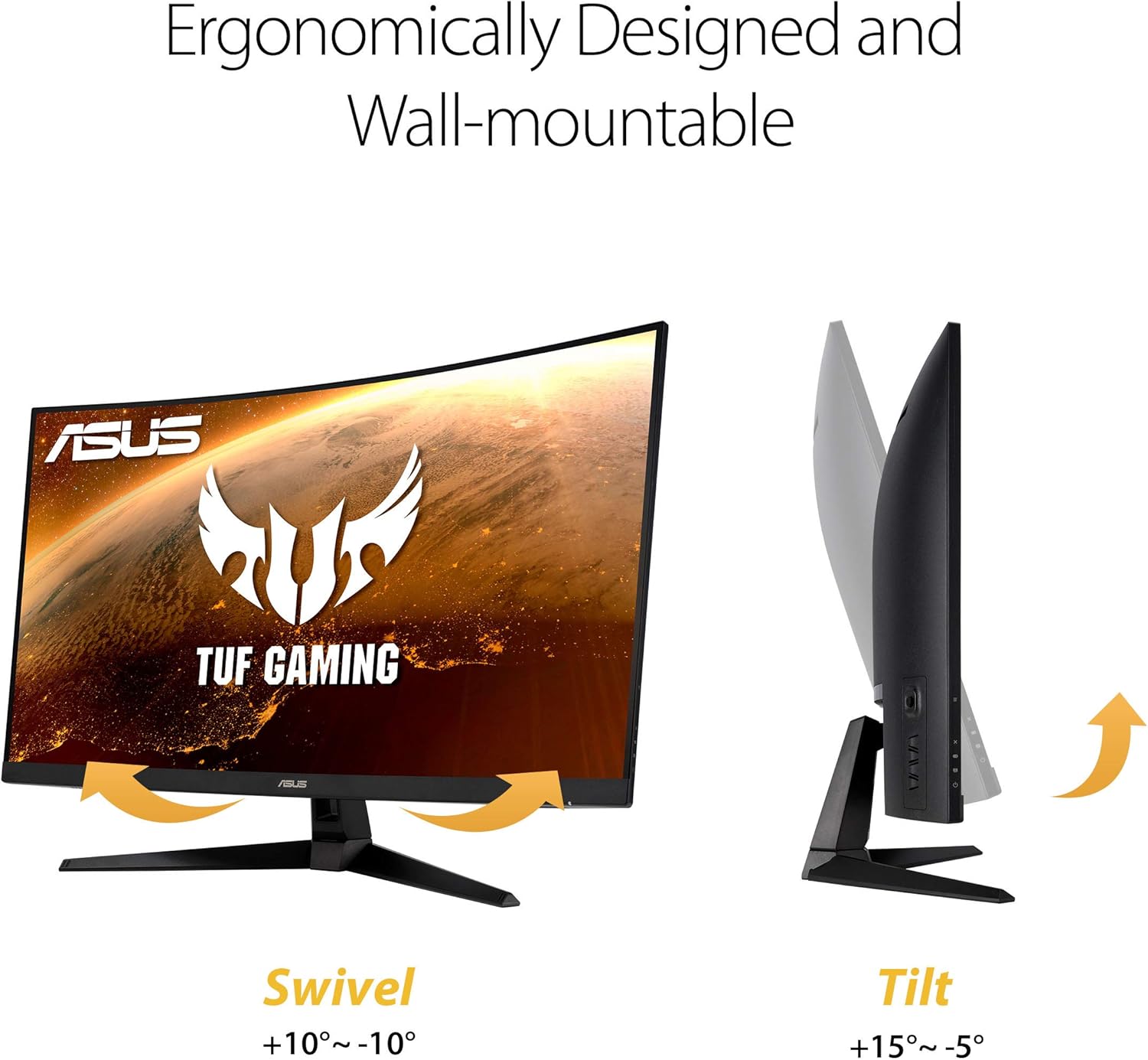 ASUS TUF Gaming 32" 1440P HDR Curved Monitor (VG32VQ1B) - QHD (2560 x 1440), 165Hz (Supports 144Hz), 1ms, Extreme Low Motion Blur, Speaker, FreeSync Premium, VESA Mountable, DisplayPort, HDMI,BLACK - Image 5