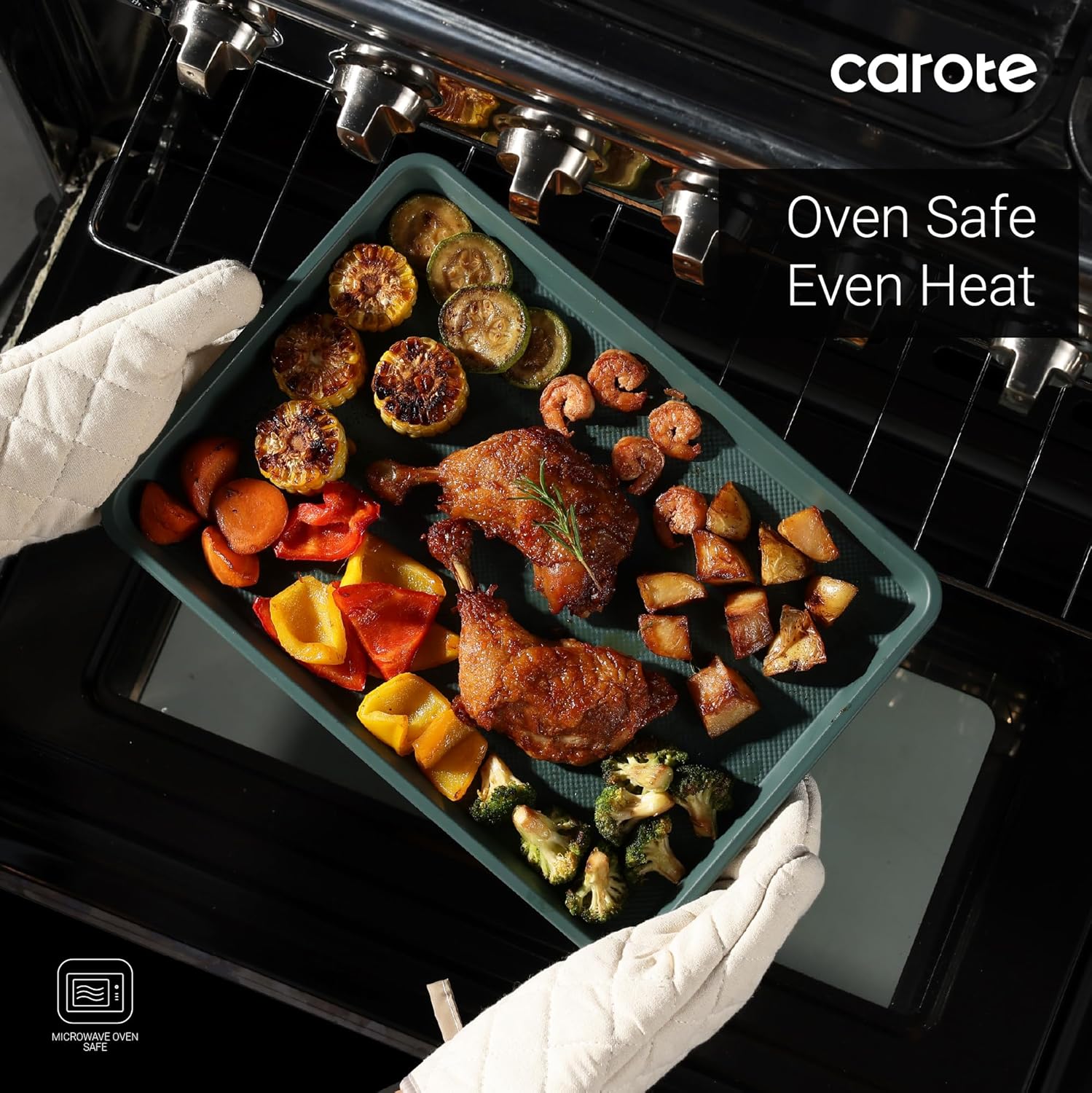 CAROTE 3-Piece Baking Pan Set - Bakeware Set, Baking Sheet Set Including 13 Inch 15 Inch 17 Inch Sheet Pan, Cookie Sheet for Baking, Deep Olive Green - Image 6