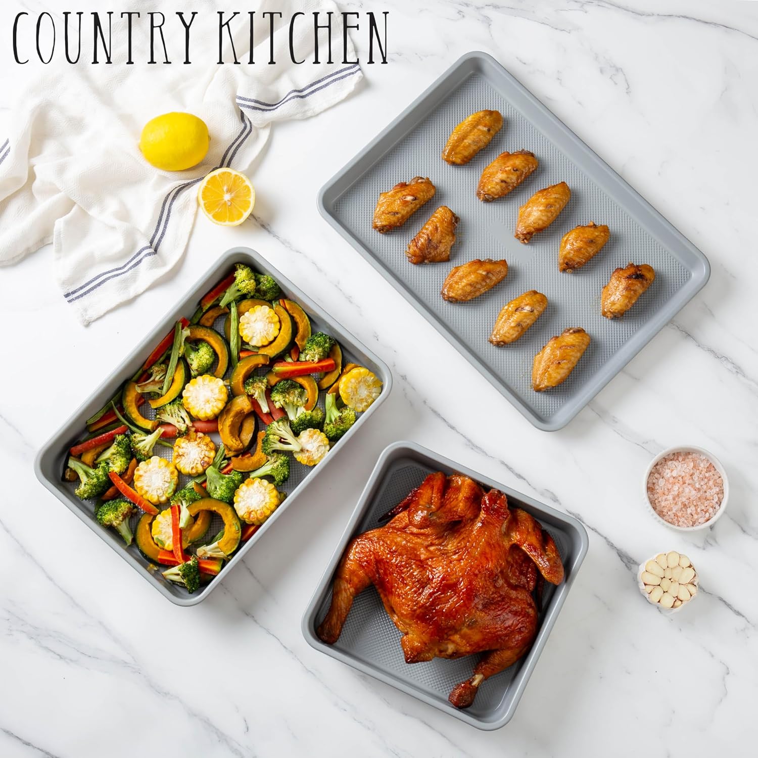 Country Kitchen Nonstick Stackable Bakeware Set - Durable, Easy Release Baking Set, Sage, 6 Pcs - Image 8