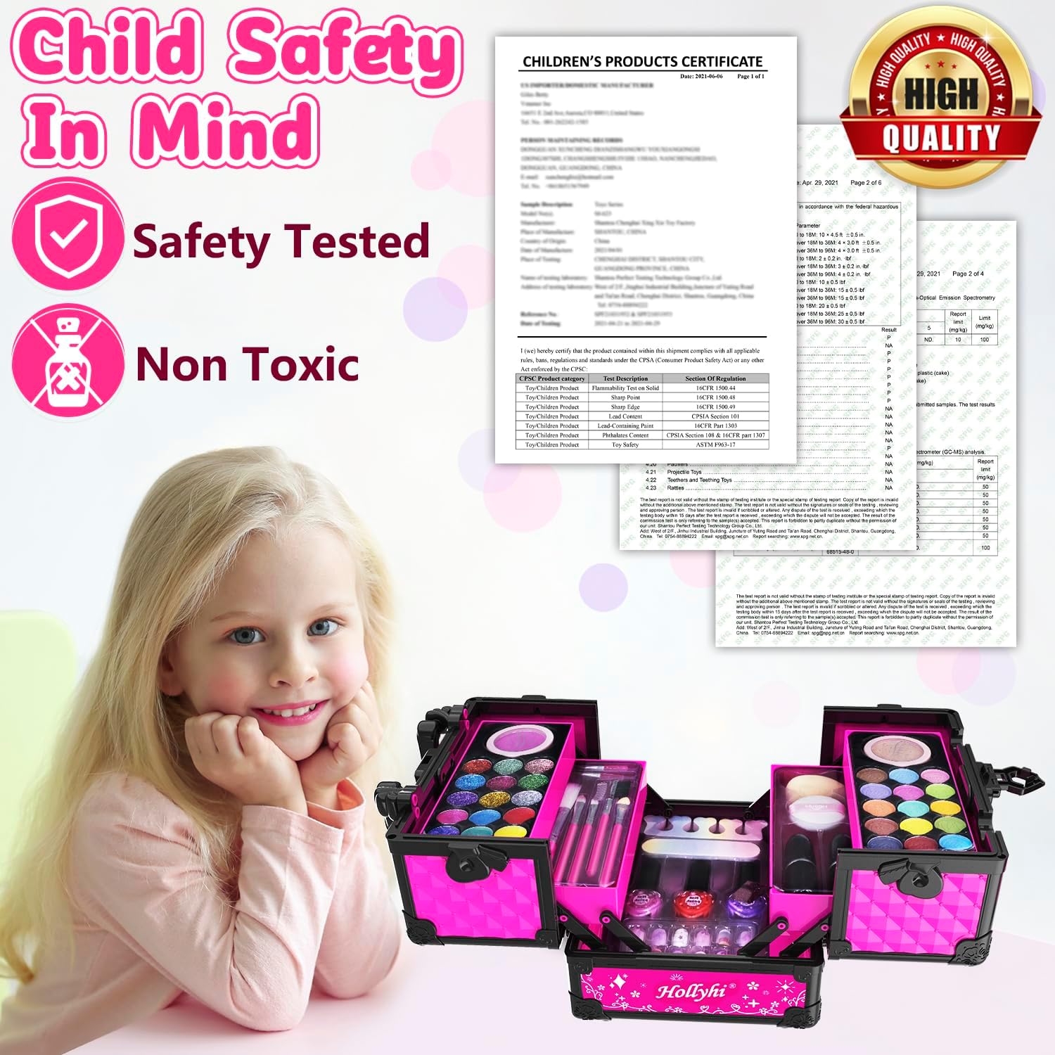 Hollyhi 59 Pcs Kids Makeup Kit for Girl, Washable Play Makeup Toys Set for Dress Up, Pretend Beauty Vanity Set with Cosmetic Case Birthday Toys for Girls 3 4 5 6 7 8 9 10 11 12 Year Old Kids Toddlers - Image 7