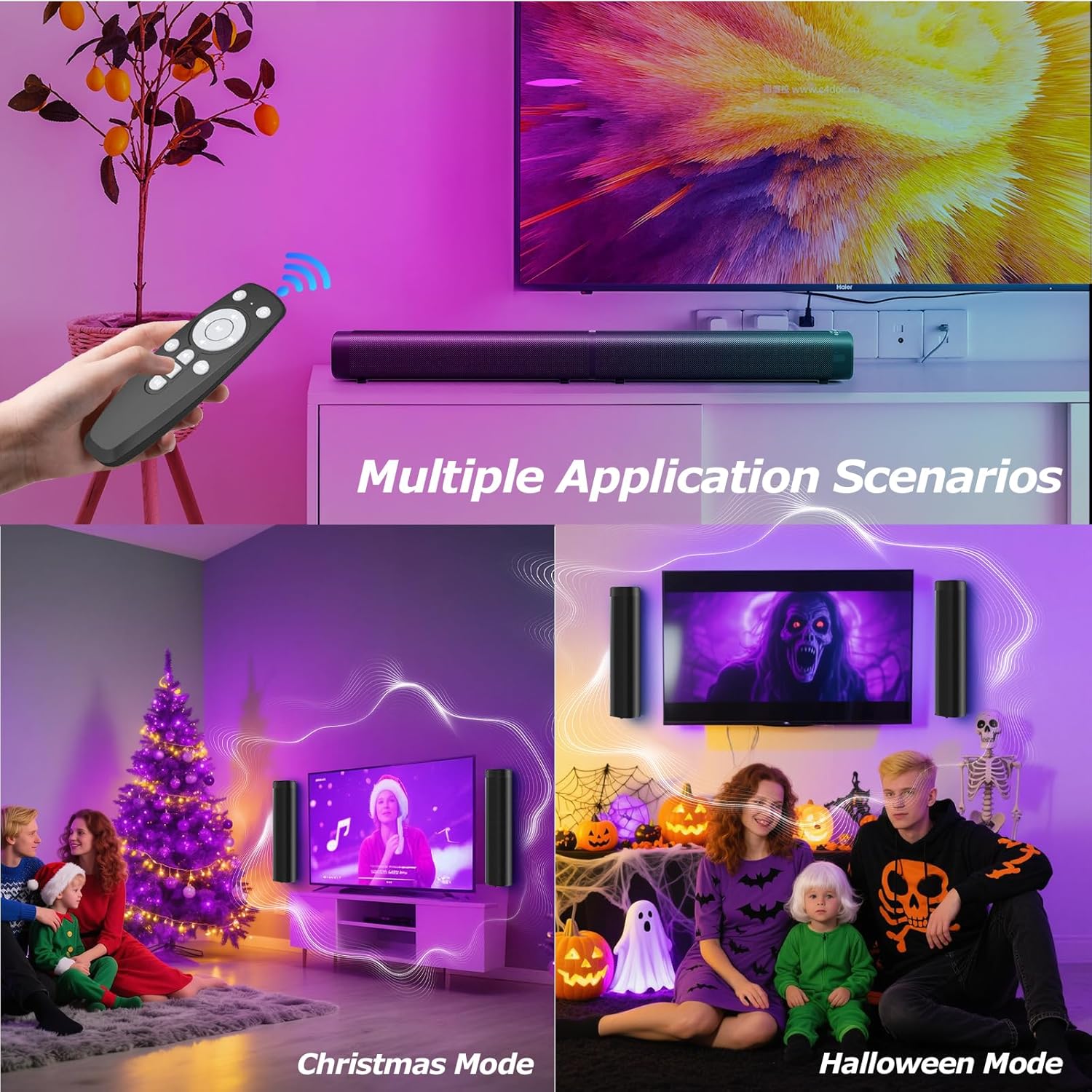 Sound Bar,100W Sound Bar for Smart TV with 3 RGB Lights Modes, Bluetooth 5.3, ARC/Opt/AUX Connect, Detachable 2-in-1 Speaker, 3 Equalizer Modes, Bass Surround Soundbar for TV/PC/Gaming/Projectors - Image 7