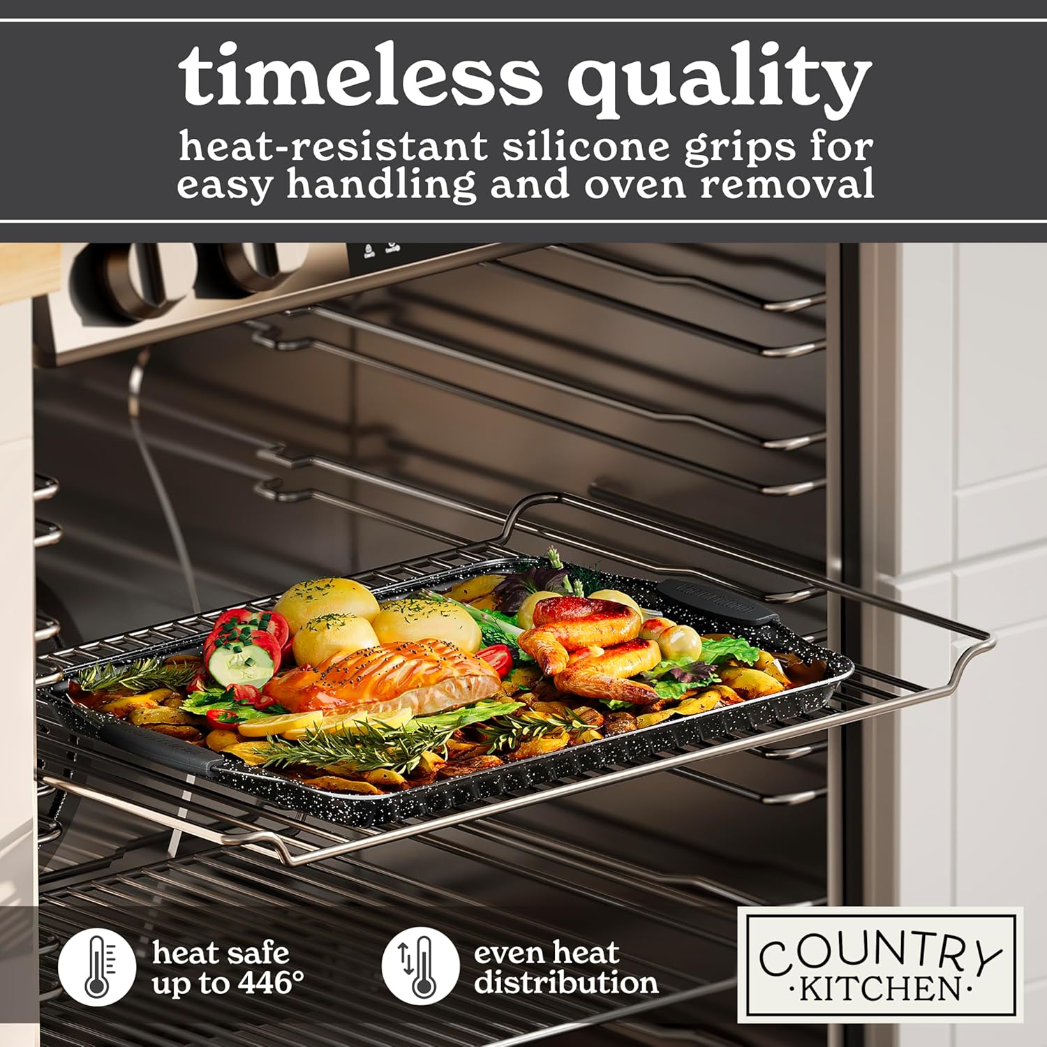 Country Kitchen Nonstick Stackable Bakeware Set - Heavy Duty, Durable, Easy Release Baking Set, Black, 4 Pcs - Image 4