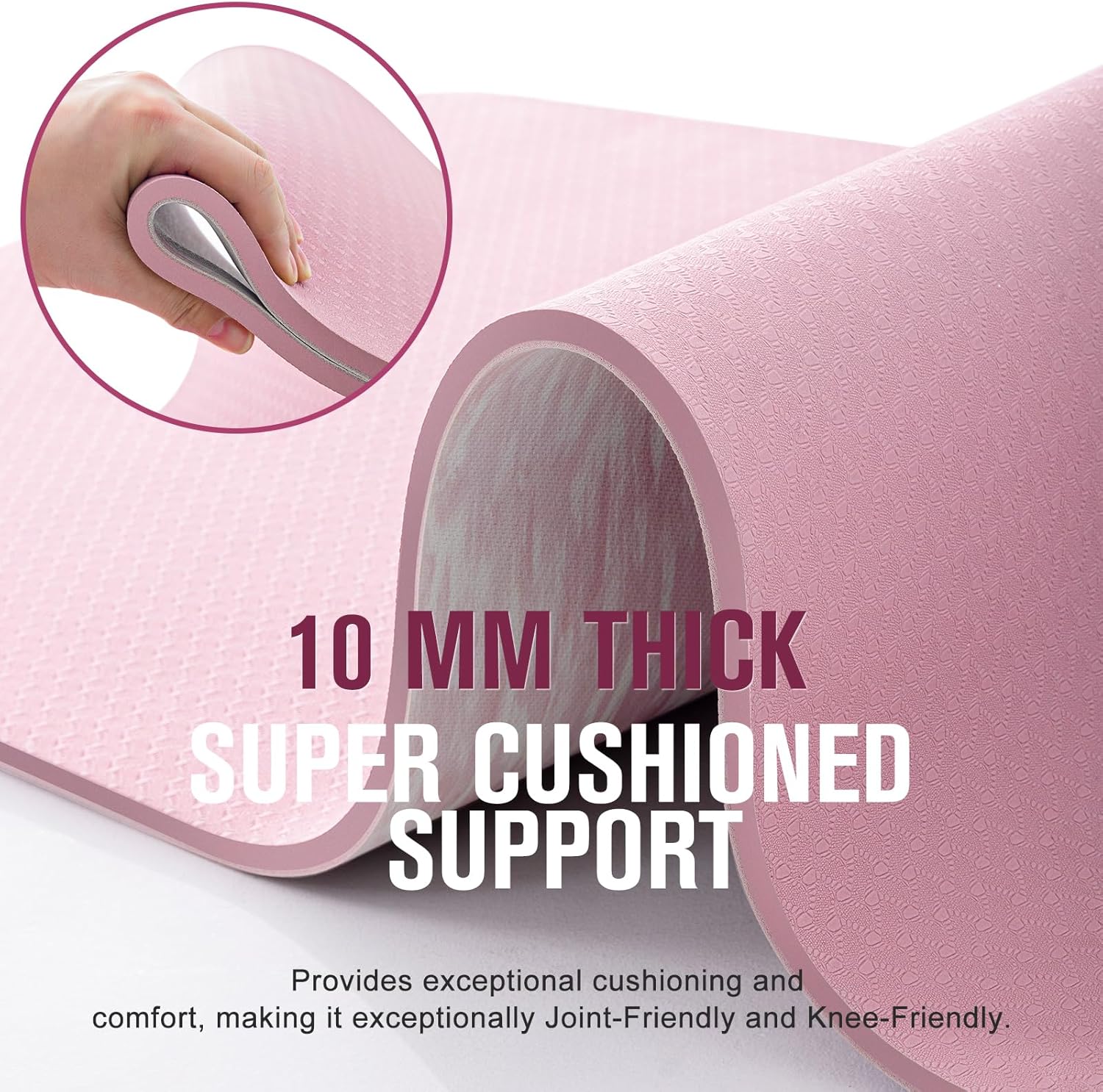 UMINEUX Extra Thick Yoga Mat, 2/5 Inch (10MM), Natural Rubber and TPE Non Slip Yoga Mats with Strap for Women Men, Eco Friendly Exercise Mat for Yoga, Pilates and Home Workout - Image 4