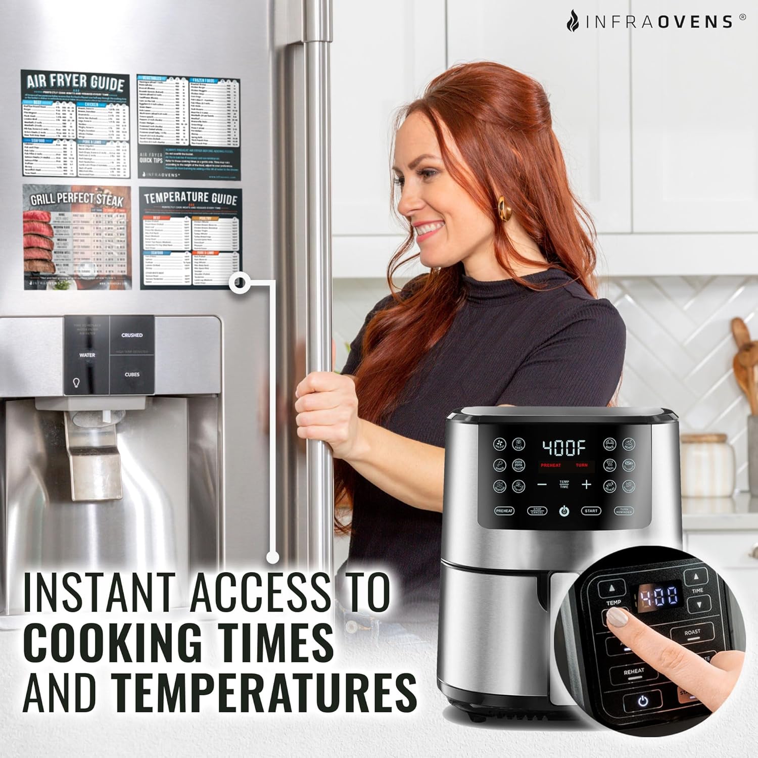 Air Fryer Cheat Sheet Magnet, Quick Cooking Times Chart for Air Fryers, Kitchen Accessories for Easy Cooking, Magnetic Food Temperature Guide for Refrigerator, Baking and Grilling - Image 2