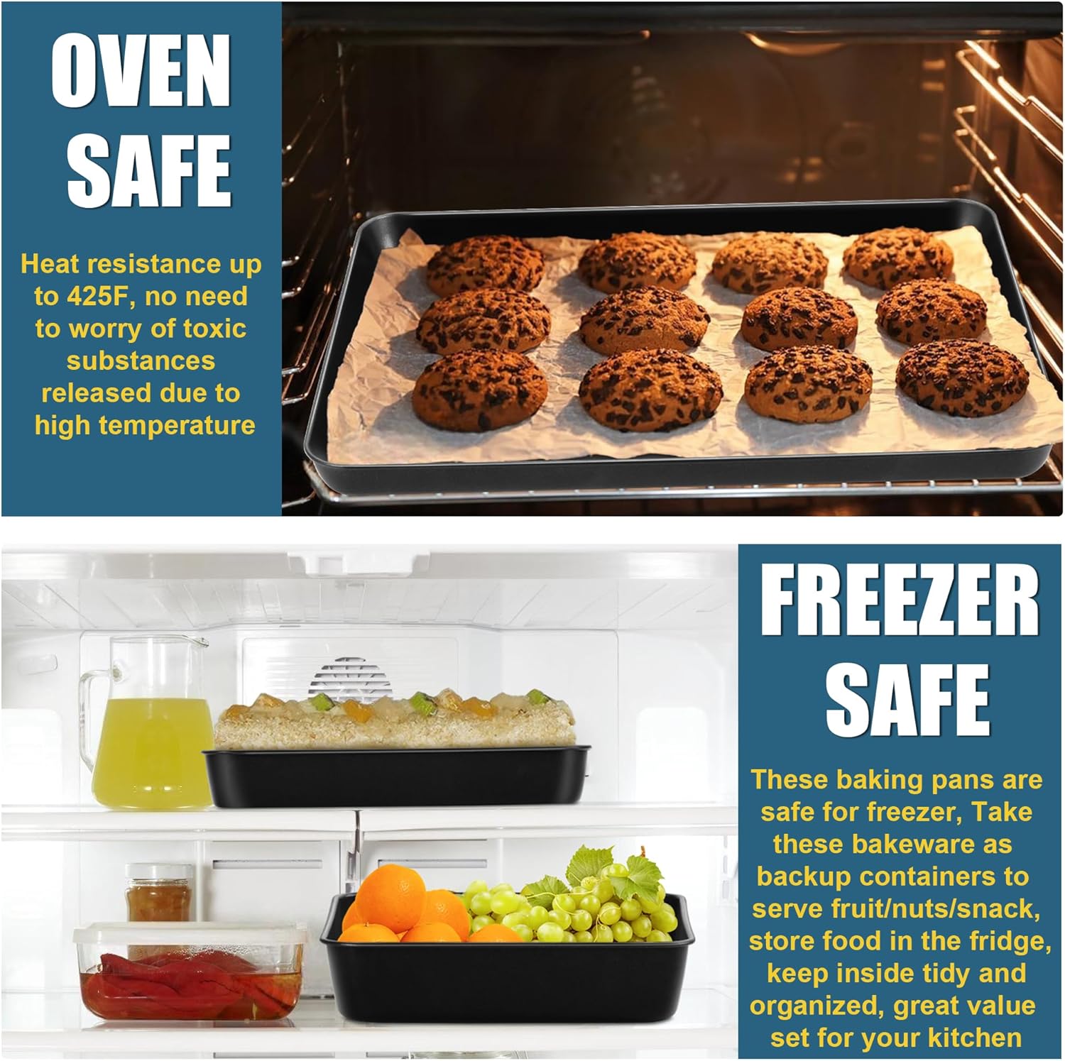 E-far 6-Piece Bakeware Sets, Nonstick Stainless Steel Baking Pans Set - 8x8 Square/Round Cake Pan/Muffin/Loaf Pan/Roasting Tray/Cookie Sheet - for Kitchen Oven Cooking Lasagna Brownie Casserole, Black - Image 7