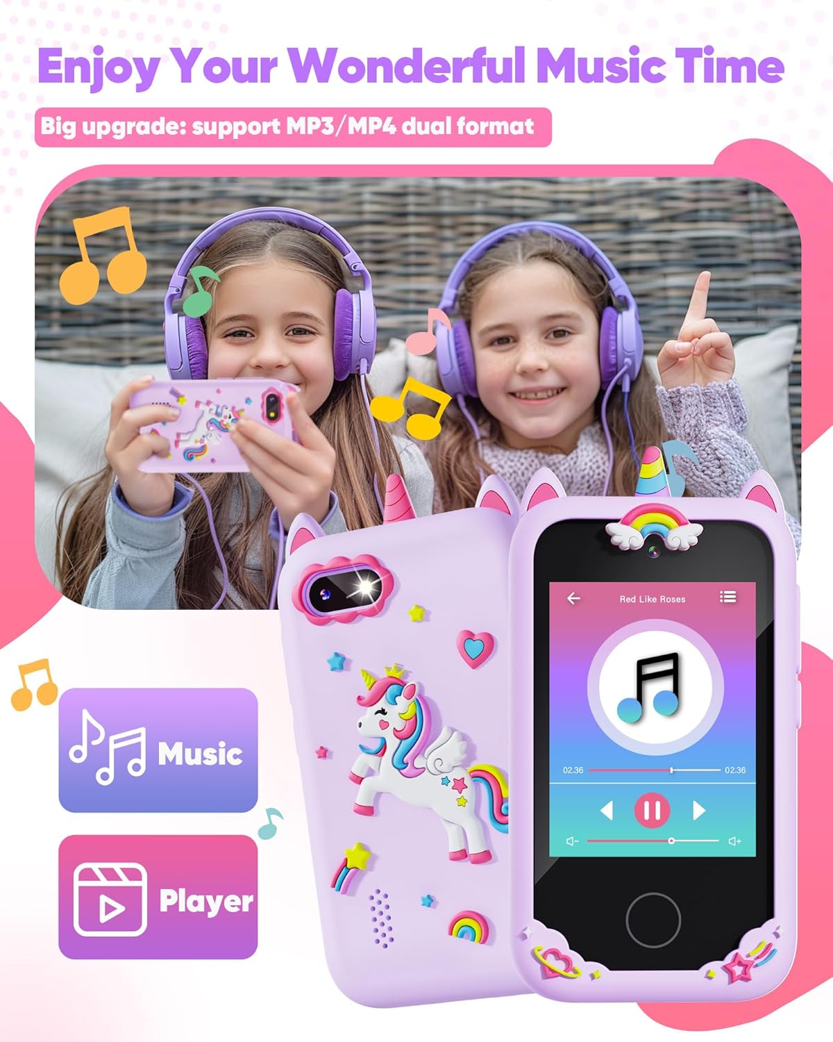 Gifts for Girls Age 6-8 Smart Phone Easter Christmas Stocking Stuffers for Kids Toy for Teenage 3 4 5 7 9 6 8 Year Old Birthday Gift Ideas with 8G SD Card (Purple) - Image 7