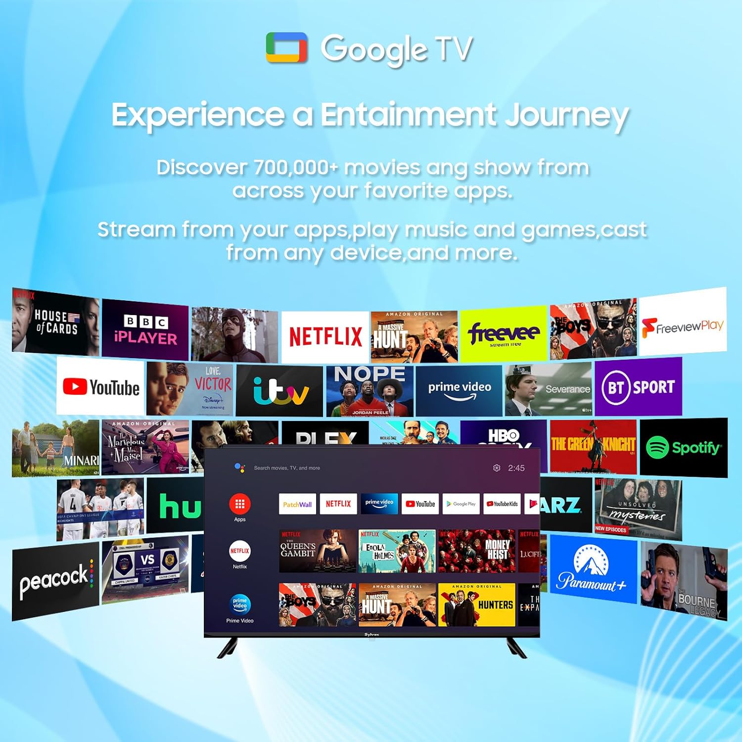 SYLVOX 12 Volt TV, 40" Smart Television 1080P with Google OS Support Voice Remote Screencast ATSC NTSC WiFi Bluetooth HDMI USB, AC/DC Powered, 12V TV for RV Camper Boat Coastal Home (Marine Series) - Image 5