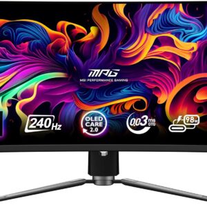 MSI MPG 341CQPX QD-OLED 34-inch Curved OLED Gaming Monitor, 3440 x 1440 (UWQHD), 0.03ms Response time, 240Hz, True Black HDR 400, HDMI, DP Port, USB Type C, Tilt, Height Adjustable