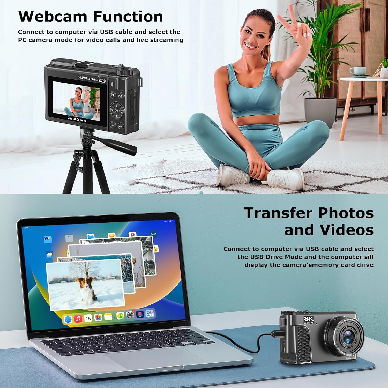 Camera for Photography, 8K 88MP Digital Camera for YouTube, Vlogging Camera with 3" 180° Flip Screen, Fill Light, WiFi, Filters, Beauty Features Includes 32GB Micro SD Card and 2 Batteries(Gunmetal) - Image 7