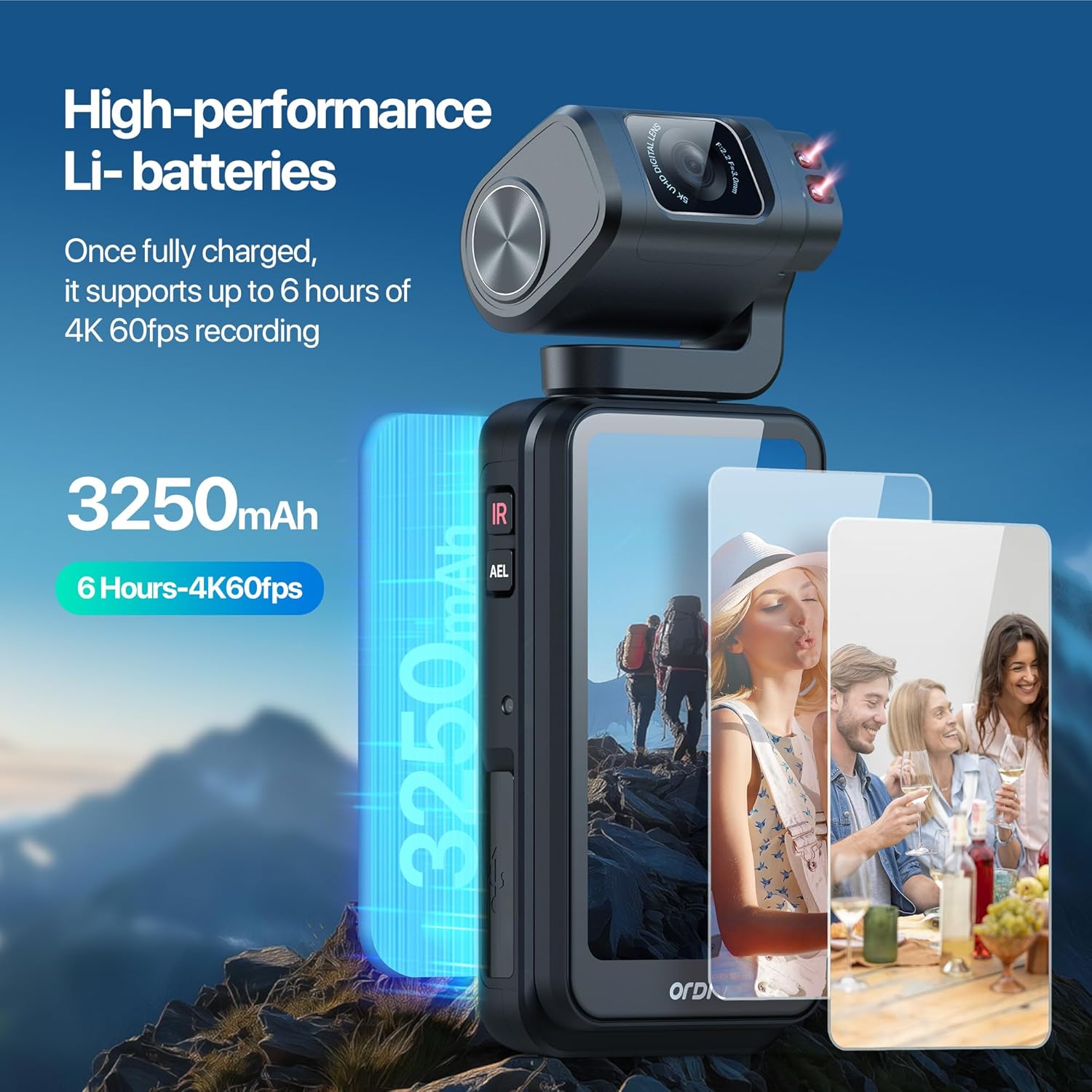 5K Video Camera Camcorder, Portable Vlogging Camera with 3.5'' Rotatable Touchscreen, 1/2.5'' CMOS & 4K/60FPS Video, IR Night Vision Pocket Camera with 64G Card for YouTube Vlogs (LightBlack) - Image 5