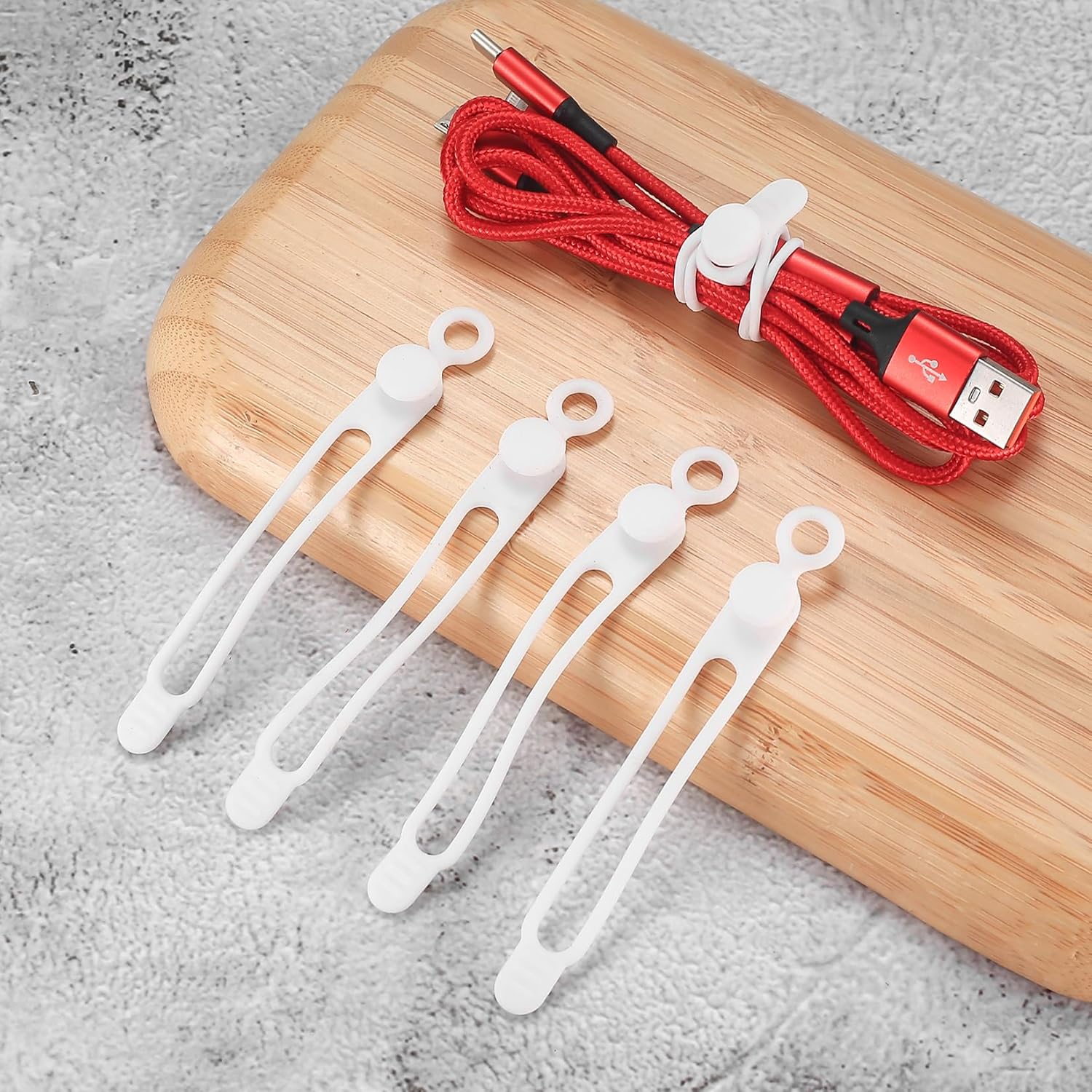 50 Pcs Silicone Cable Ties, Reusable Cable Straps Wire Organizer, Cable Management Cord Organizer for Fastening Earphone Phone Charger Home Office Desk Kitchen Appliances Cable Cords Wires - Image 6