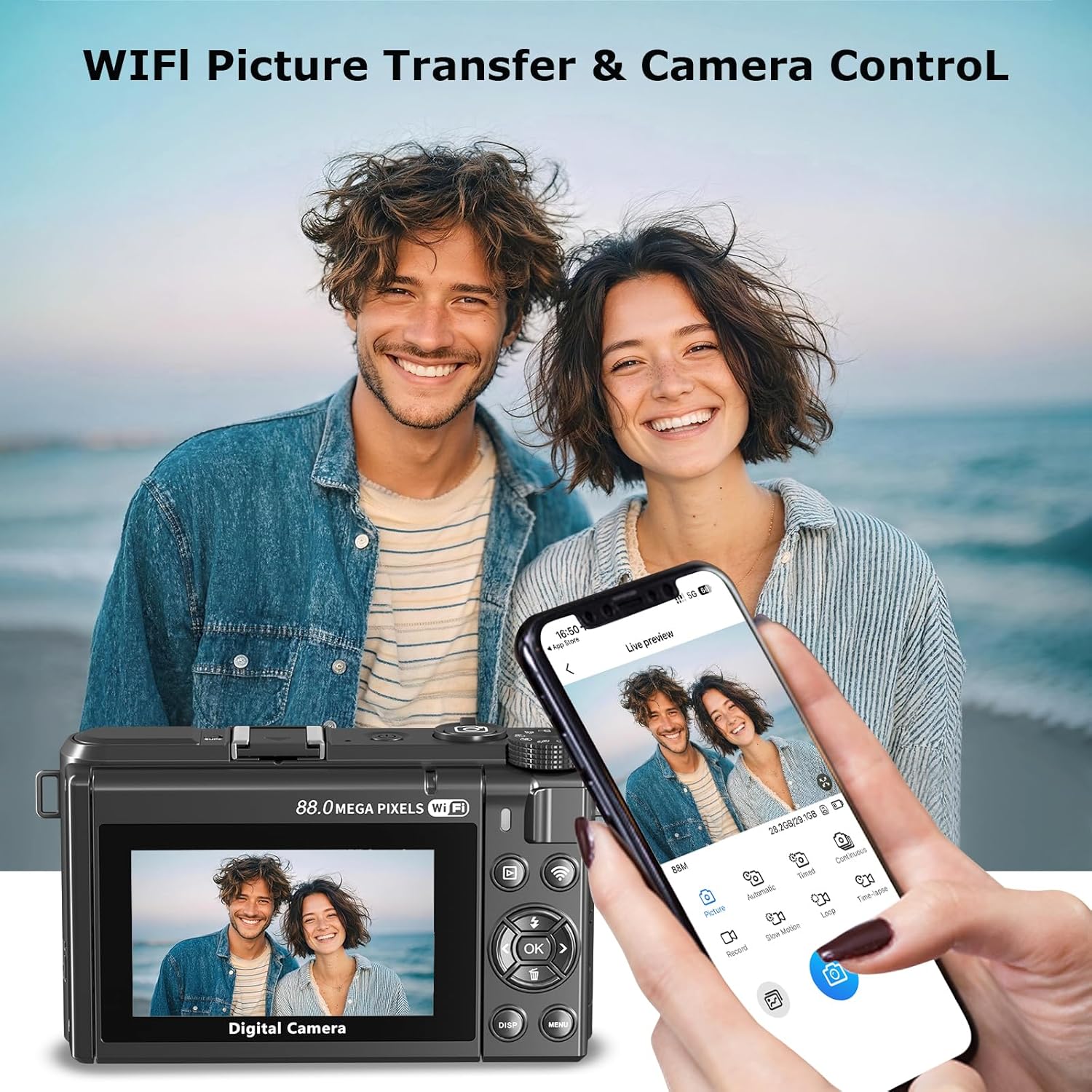 Camera for Photography, 8K 88MP Digital Camera for YouTube, Vlogging Camera with 3" 180° Flip Screen, Fill Light, WiFi, Filters, Beauty Features Includes 32GB Micro SD Card and 2 Batteries(Gunmetal) - Image 5
